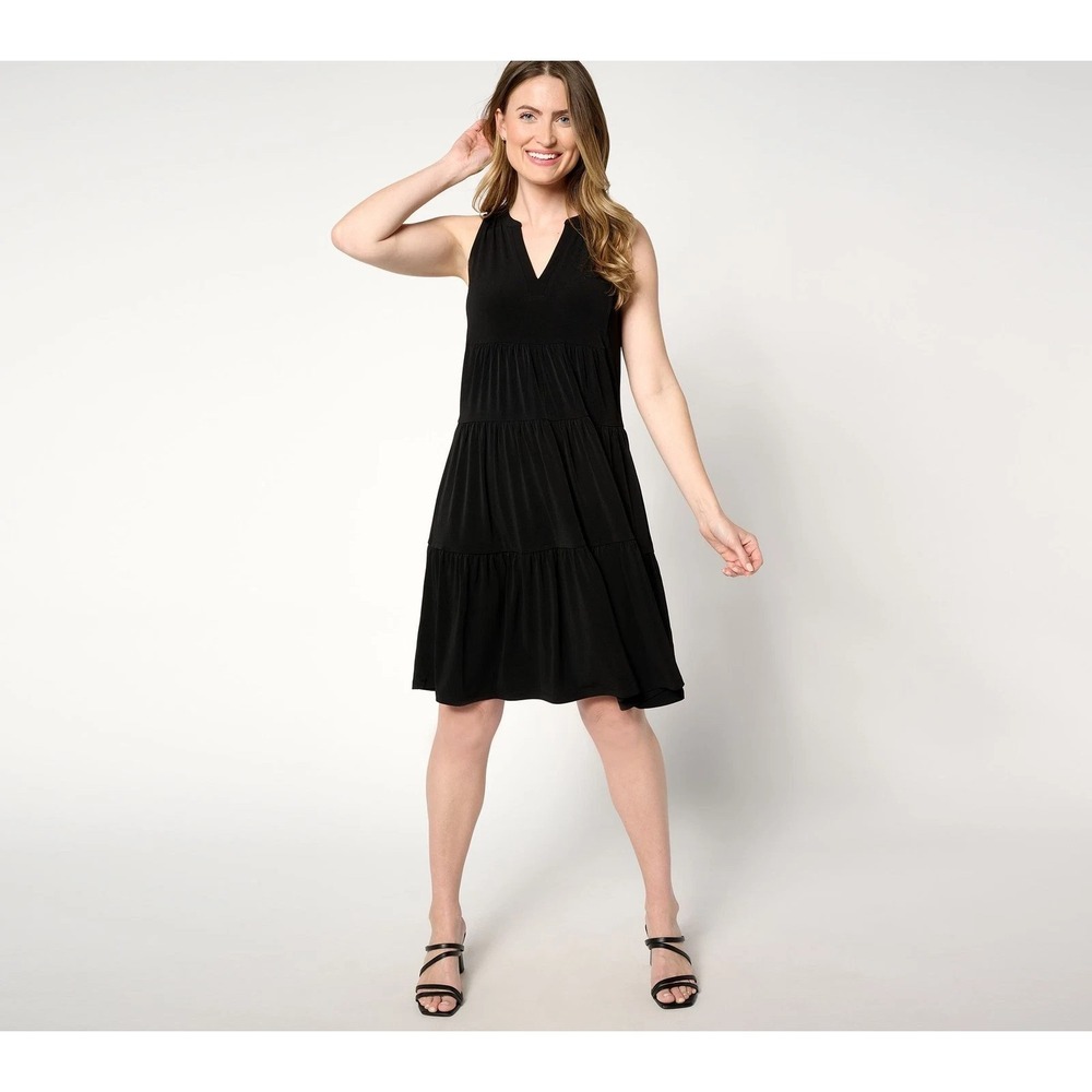 Susan Graver Women's Petite Dress PM Every Day Peite Liquid Knit Black #45-